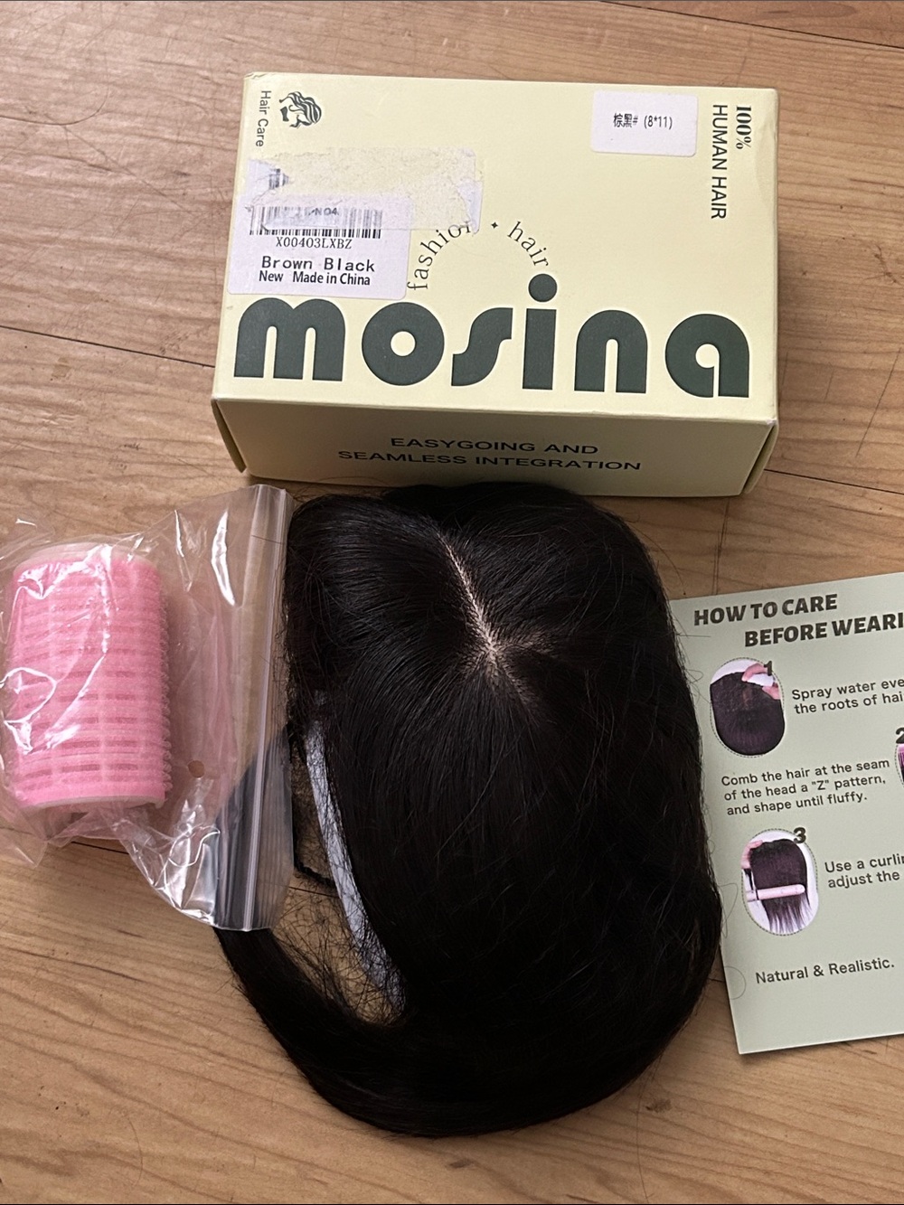 Mosina Womens Brown-Black Hair Topper - 100% Human Hair Natural Coverage new